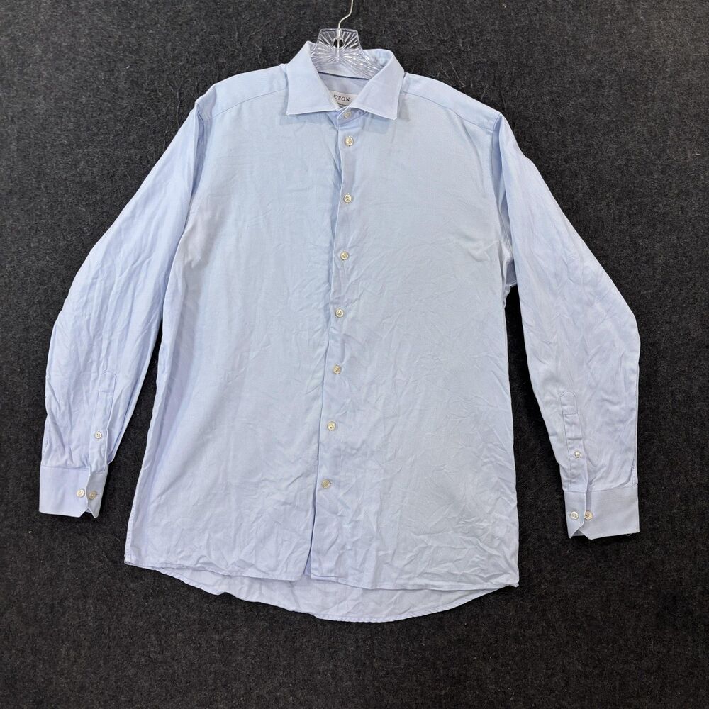 Eton Shirt Men's 17 43 Light Blue Stripe Contemporary Dress Long Sleeve Cotton
